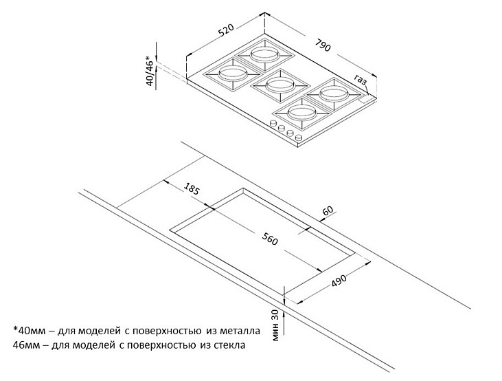 Схема встраивания Korting HG 961 CTB